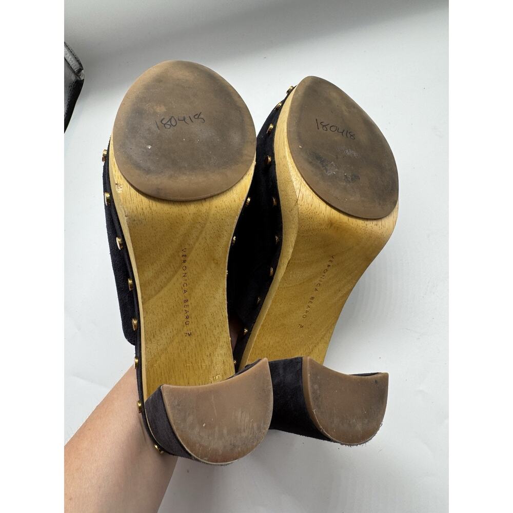 Veronica Beard GilesClog Heels Navy Blue Horsebit Suede Leather Size 7 - Picture 10 of 10
